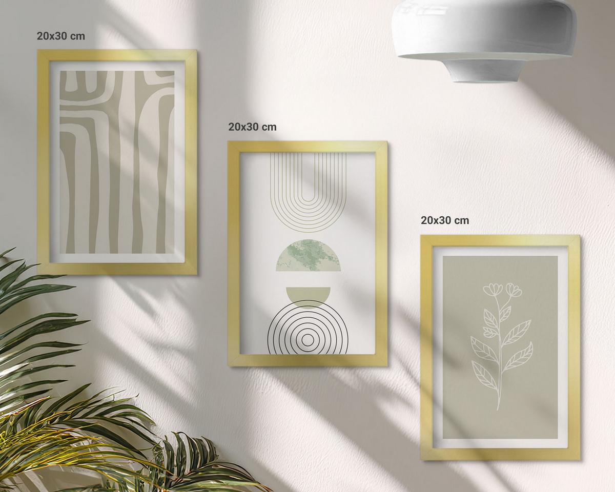 BILDER SET 3er Set - 20x30 cm Goldrahmen - Geometrische Pflanzenmuster - Goldfarben, Kunststoff (20/30cm) - TULUP