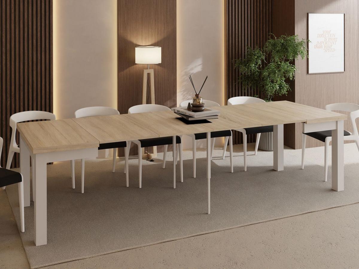 ESSTISCH Toren Weiß ausziehbar verlängerbar quadratisch, Eiche Sonoma Hellbraun 100-300/100/76.5 cm - Weiß/Sonoma Eiche, Holz/Holzwerkstoff (100/300/76.5cm) - WFL GROUP