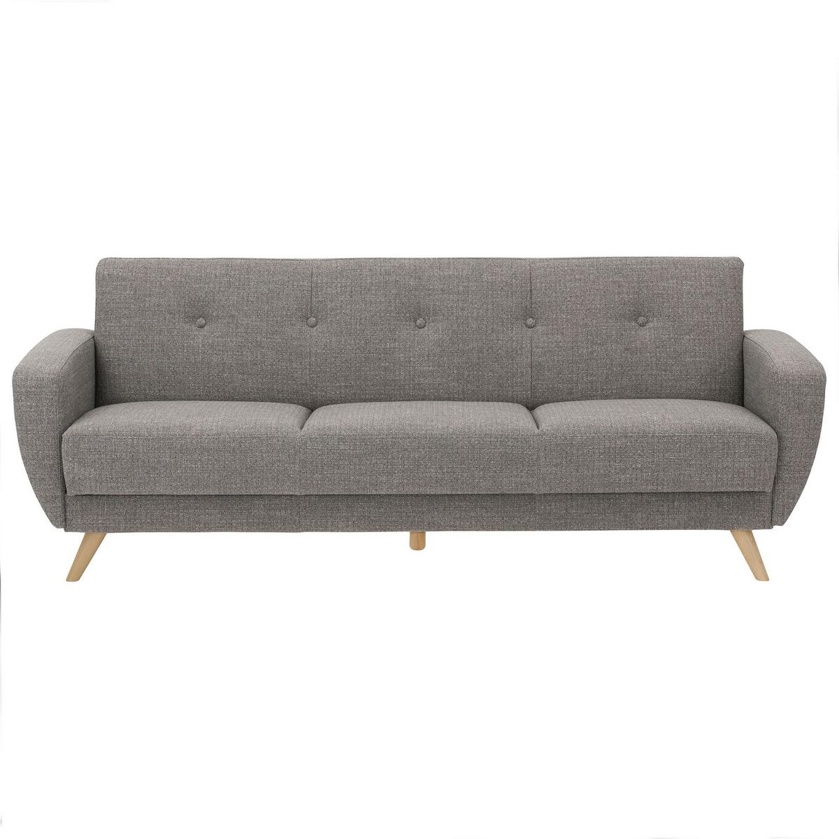SOFA 3-Sitzer mit Bettfunktion Kazdoia Flachgewebe grau - Grau, Kunststoff (230/85/82cm) - 58aufmkessel