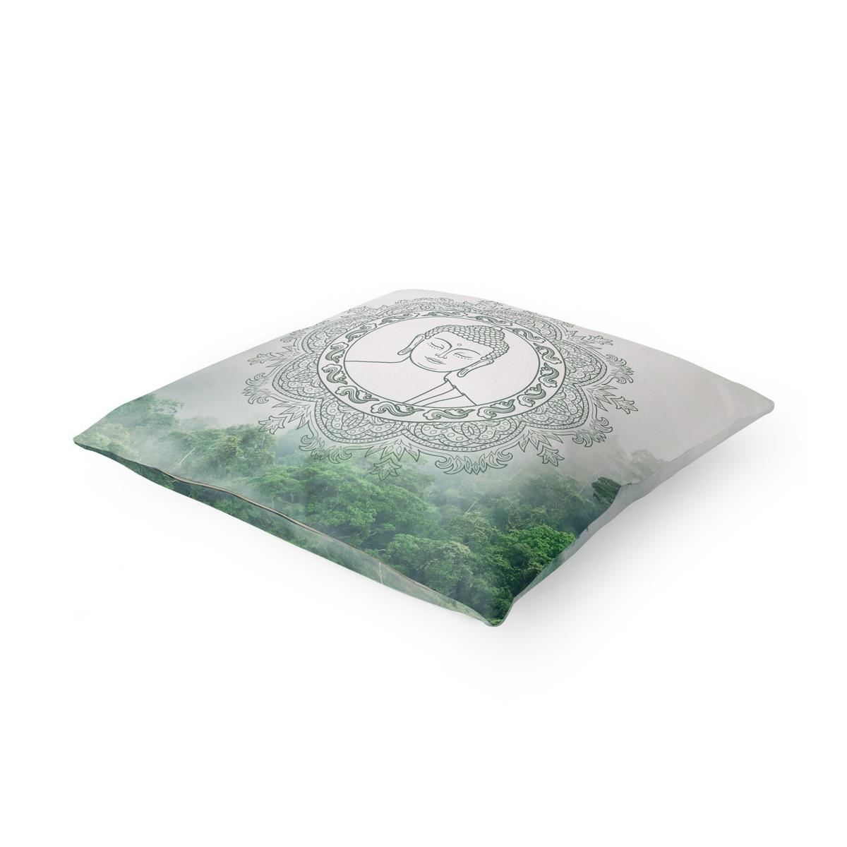 KISSENBEZUG Buddha Mandala im Nebel 40/40 cm - Grün, Textil (40/40cm) - Bilderwelten