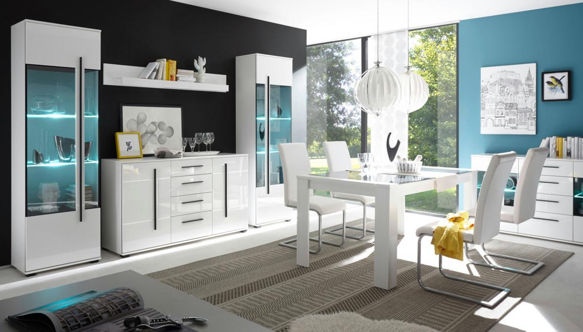 VITRINE weiß Hochglanz 60 x 200 cm, Vitrinenschrank mit 5 Fächern - Weiß Hochglanz/Schwarz, Glas/Holzwerkstoff (60/200/37cm) - Furn.Design