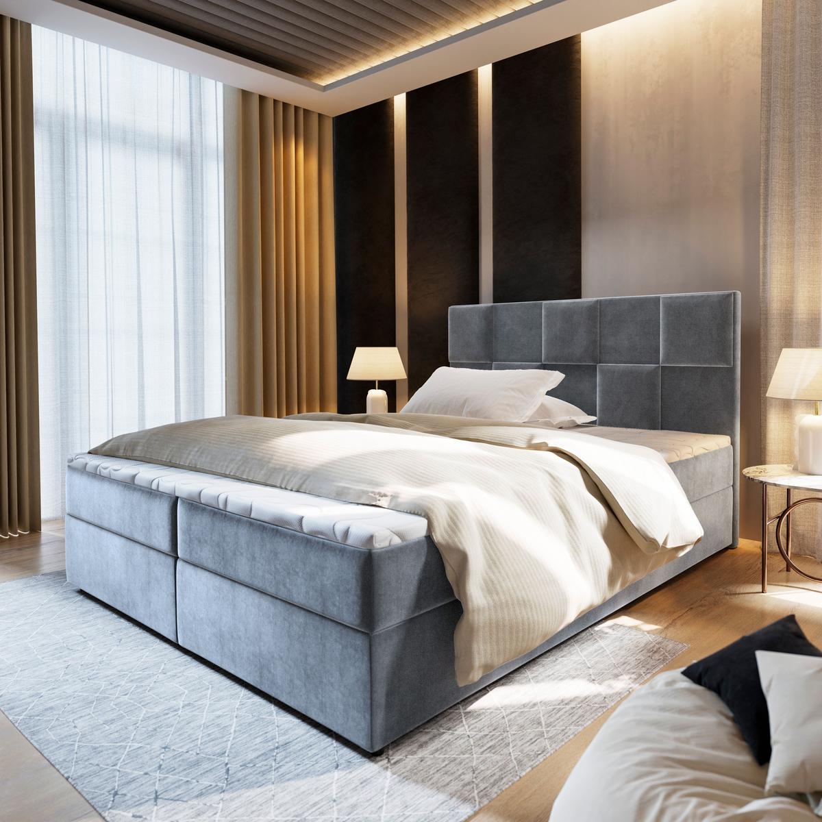 BOXBETT PRATA 140x200 cm mit Matratze und Topper - Hellgrau - Hellgrau, Holz (140/200cm) - MASSENO