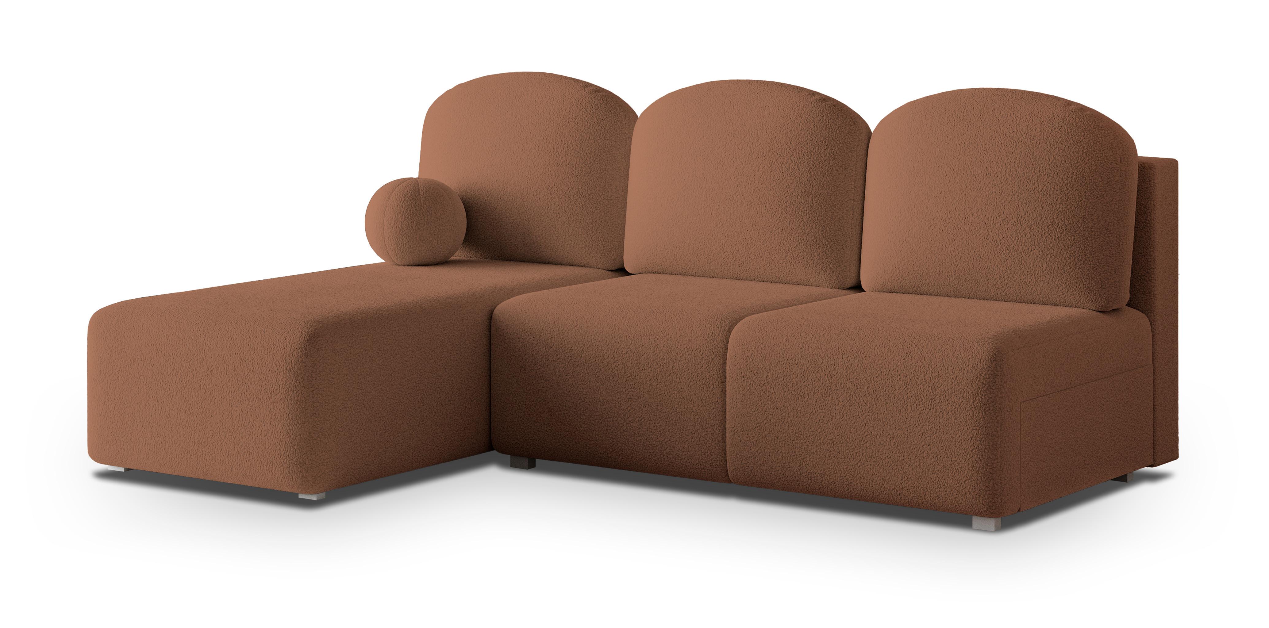 ECKSOFA TRAMA Kupferfarben Boucle-Stoff mit Schlaffunktion - Kupferfarben, Holz (200/143cm) - MASSENO