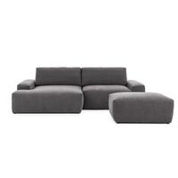 ECKSOFA inkl. Hocker Lennon aus Graphit Strukturstoff mit Schlaffunktion und Bettkasten - Graphitfarben/Schwarz, Holz/Kunststoff (137/264cm) - S-Style