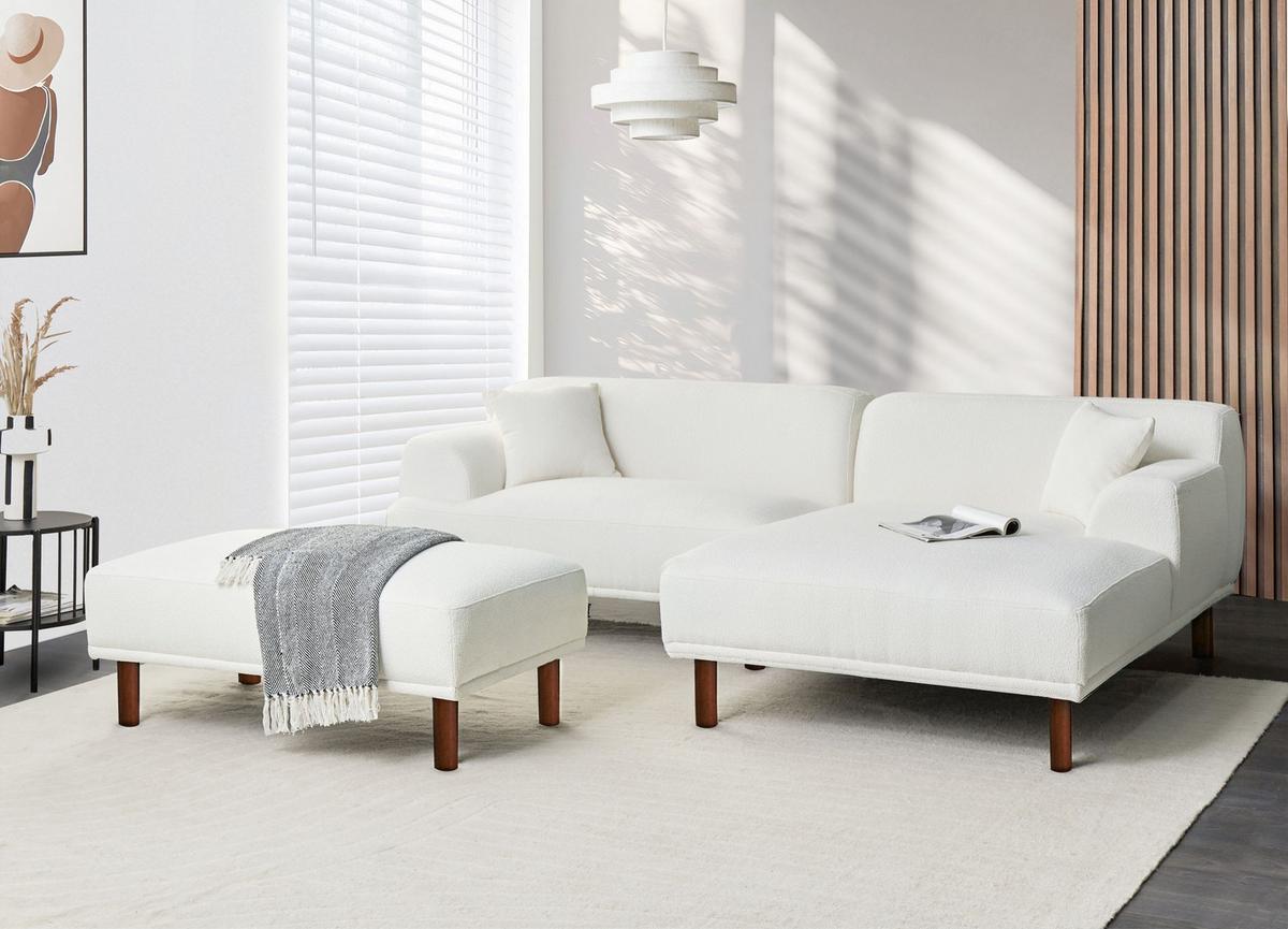 OTTOMANE Weiß Holt - Weiß/Braun, Textil (112/44/67cm) - Beliani