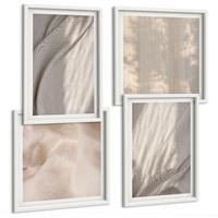 BILDER SET 4er Set - 50x50 cm & 40x60 cm Weißer Rahmen - Nahaufnahme von natürlichen Boho-Stoffen - Weiß, Kunststoff (50/50cm) - TULUP