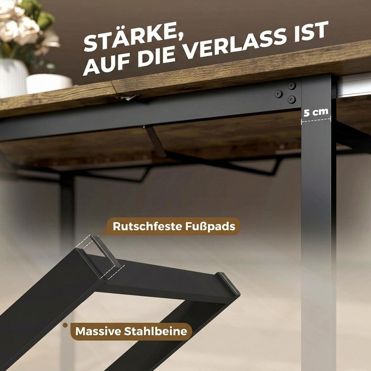 AUSZIEHBARER Esstisch MDF Rustikal-Braun - Schwarz/Braun, Holzwerkstoff (180/80/75cm) - HOMCOM