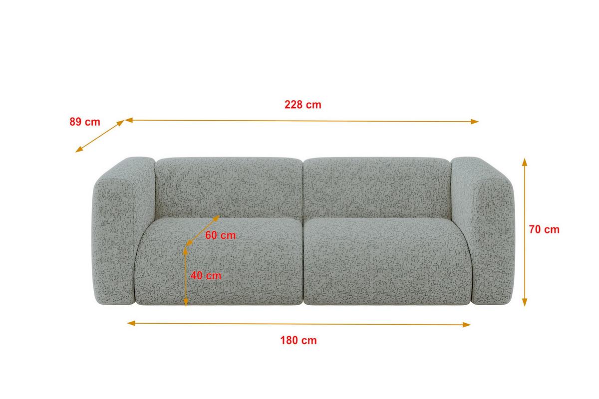 MODULARES Sofa 2-SITZER MIRA-S1 228x89x70 Grün cm Velours - Schwarz/Hellgrün, Holzwerkstoff/Kunststoff (228/70/89cm) - ALTDECOR