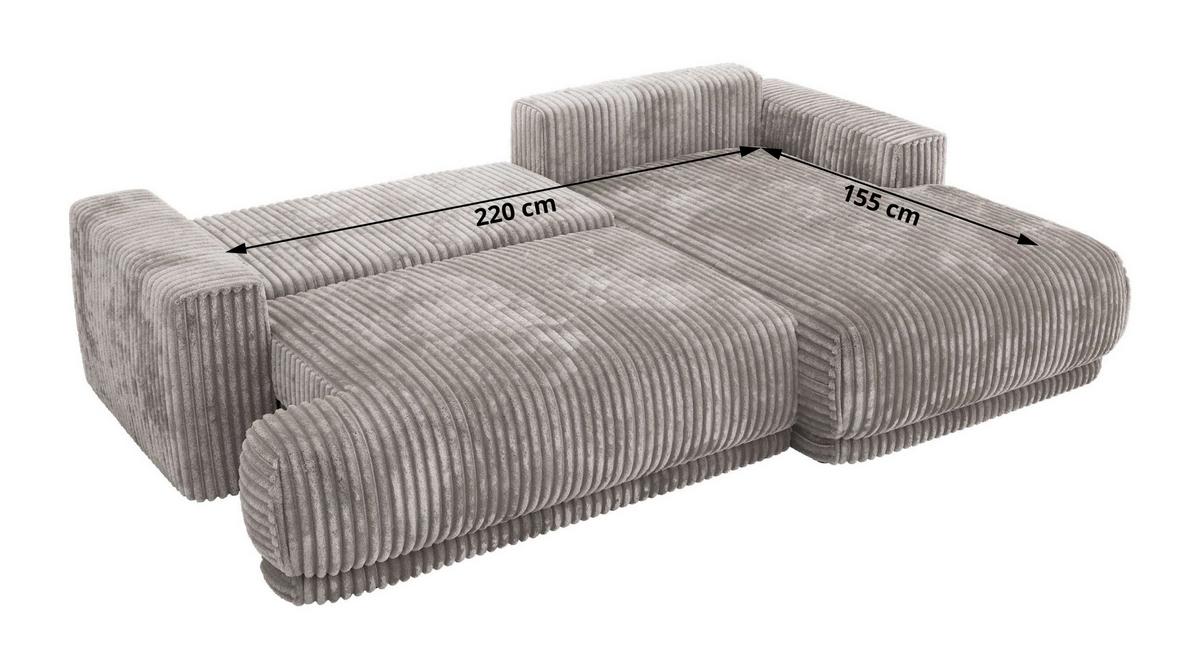 ECKSCHLAFSOFA RINA L Hellgrau Cord - links - Hellgrau/Schwarz, Kunststoff/Textil (267/170cm) - MKS