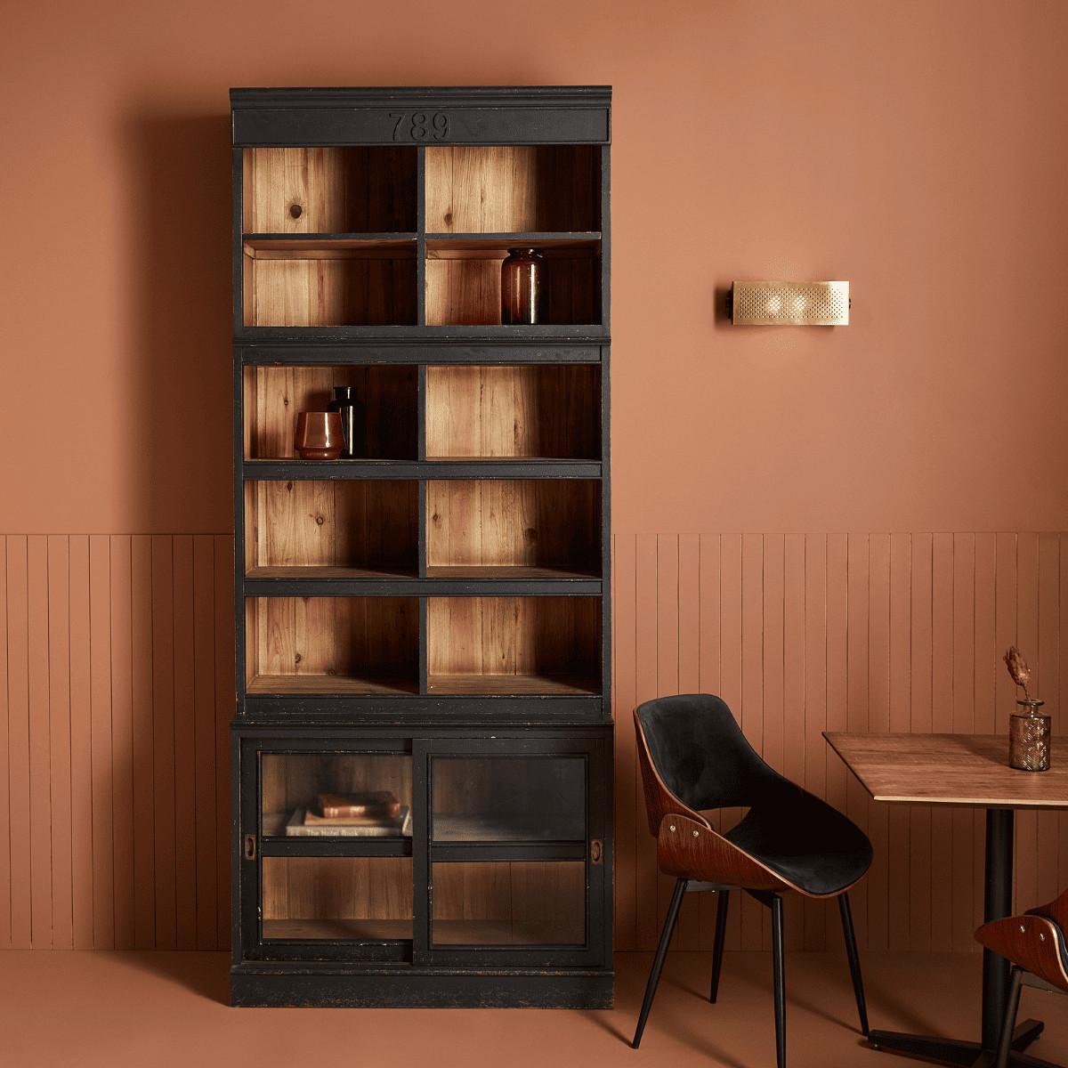 BÜCHERREGAL aus Massivkiefer H240 cm - AMSTERDAM - Schwarz, Holzwerkstoff (45/240/45cm) - Signature