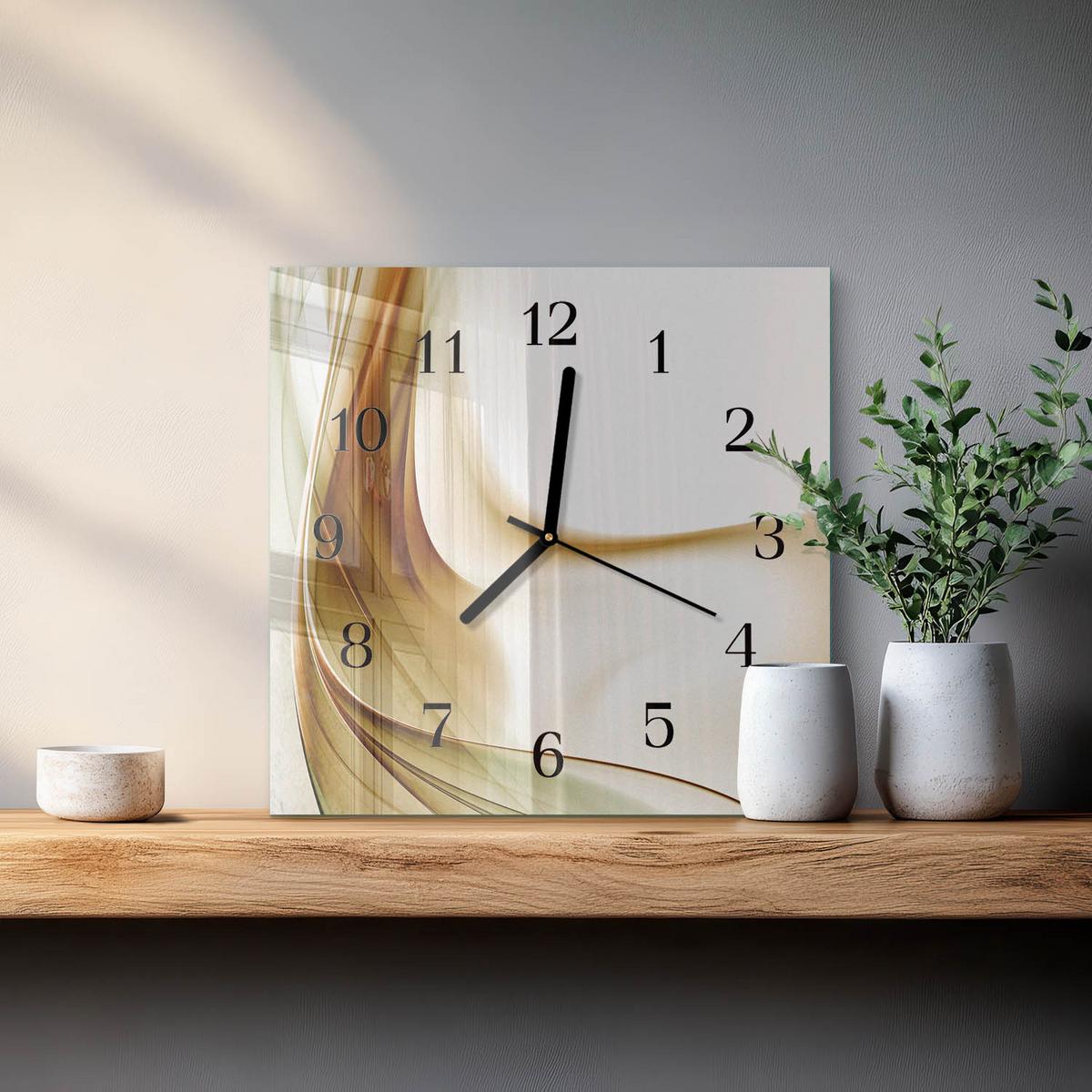 WANDUHR aus Glas 30x30 cm - Abstraktion - Braun, Glas (30/30/0.4cm) - TULUP