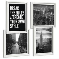 BILDER SET 4er Set - 50x50 cm & 40x60 cm Weißer Rahmen - Inspiration für Schwarz-Weiß-Darstellungen von Stadtstraßen - Weiß, Kunststoff (50/50cm) - TULUP