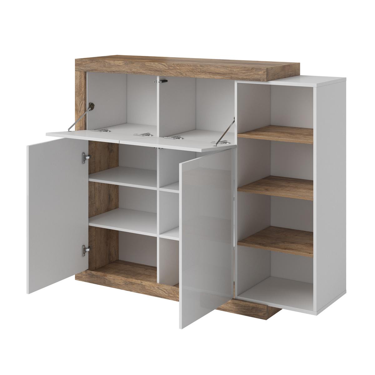 HIGHBOARD SINFONIA 150/128/40 cm mit 2 Türen Eichefarben - Eichefarben/Weiß, Holzwerkstoff (150/128/40cm) - MASSENO