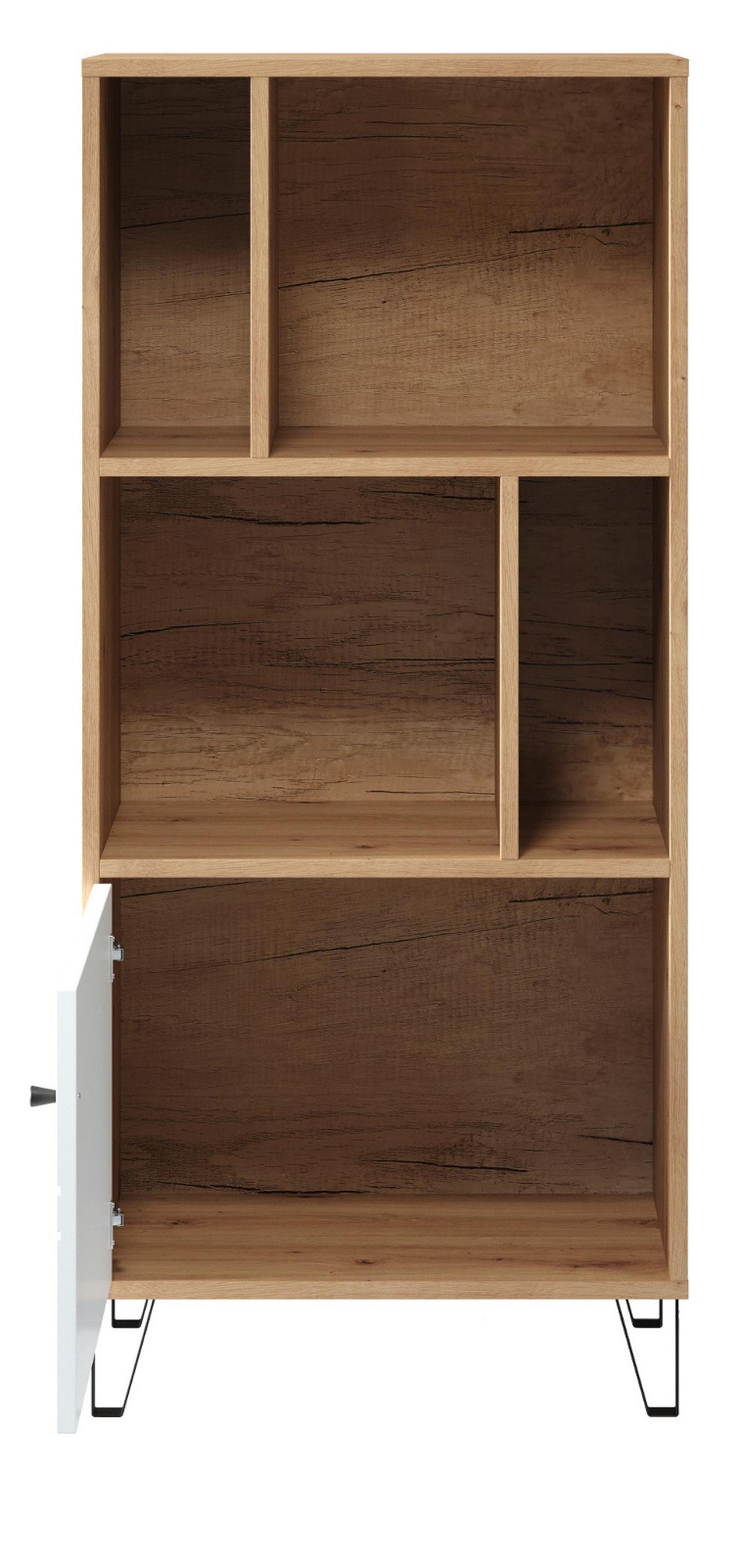 REGALSCHRANK weiß matt, Eiche Artisan 63 x 136 cm, Bücherregal mit Rautenoptik - Eichefarben/Schwarz, Holzwerkstoff/Kunststoff (63/136/40cm) - Top.Furn