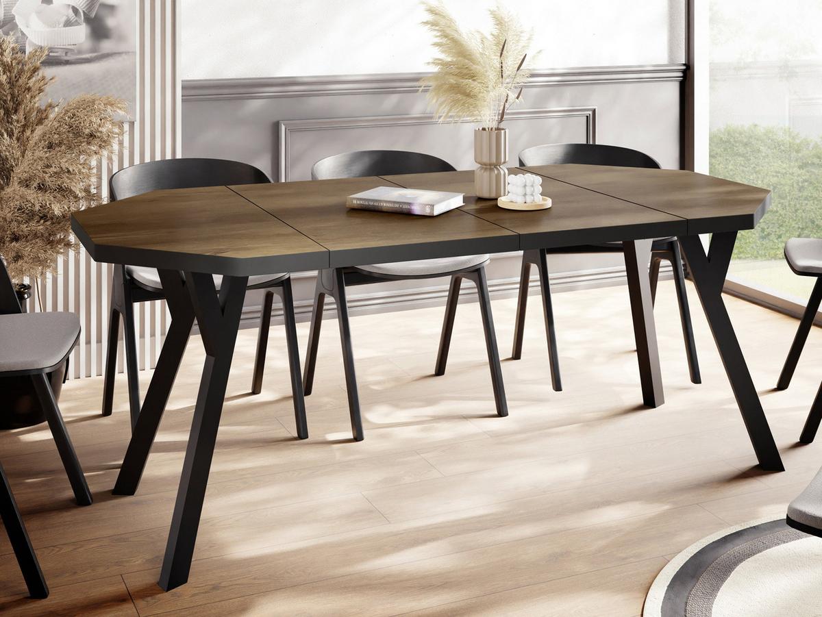 ESSTISCH Desmond achteckiger ausziehbarer, Lefkas Eiche 100-200/100/76 cm - Alteiche/Schwarz, Holz/Holzwerkstoff (100/200/76cm) - WFL GROUP