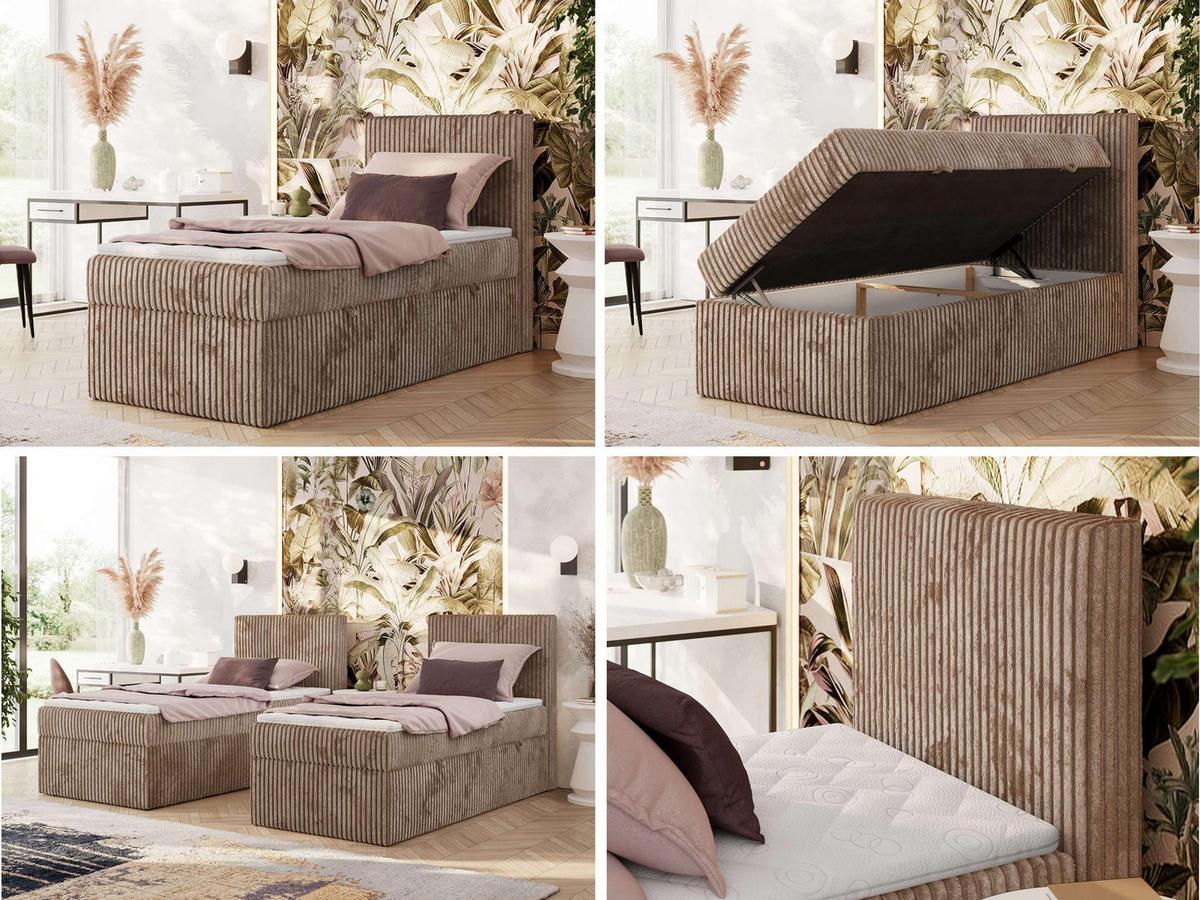 BOXBETT TILIANO 90/200 - Braun Cord - H4 - Visco Topper - Rechts - Braun, Textil (90/200cm) - MKS