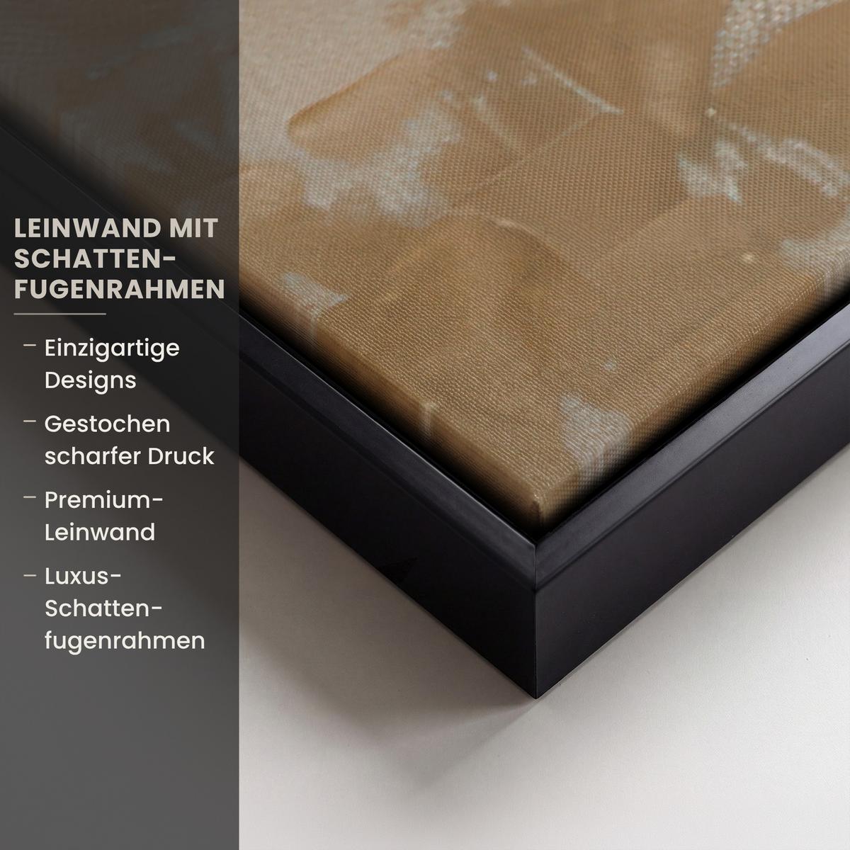 LEINWAND Bilder mit Rahmen - Blumen - Modern - Beige - Weiß - Blüte - 140x90 - Beige, Textil (140/90cm) - MuchoWow