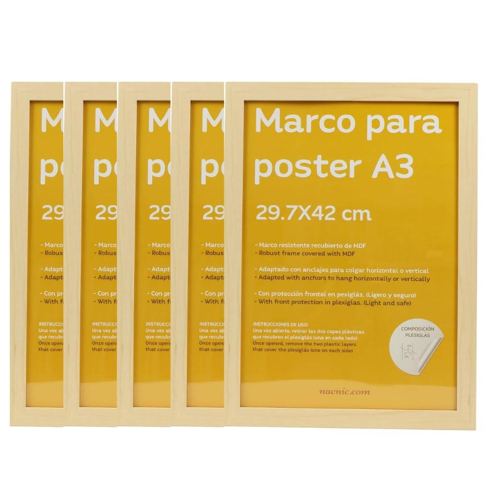 RAHMEN Set mit 48 aus MDF und Acrylglas Schutz und Aussteller für Fotografien, Bilder, Poster, Gemälde, Dekoration für Haus Farbe Hellholz A3 - Beige, Holz (29.7/3cm) - Nacnic