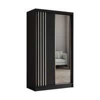 KLEIDERSCHRANK mit Spiegel-Schiebetüren und Aluminium-Leisten - NALLA - 120 cm Schwarz+Schwarz+Weiß - Schwarz/Weiß, Holzwerkstoff (120/216/61cm) - ALTDECOR