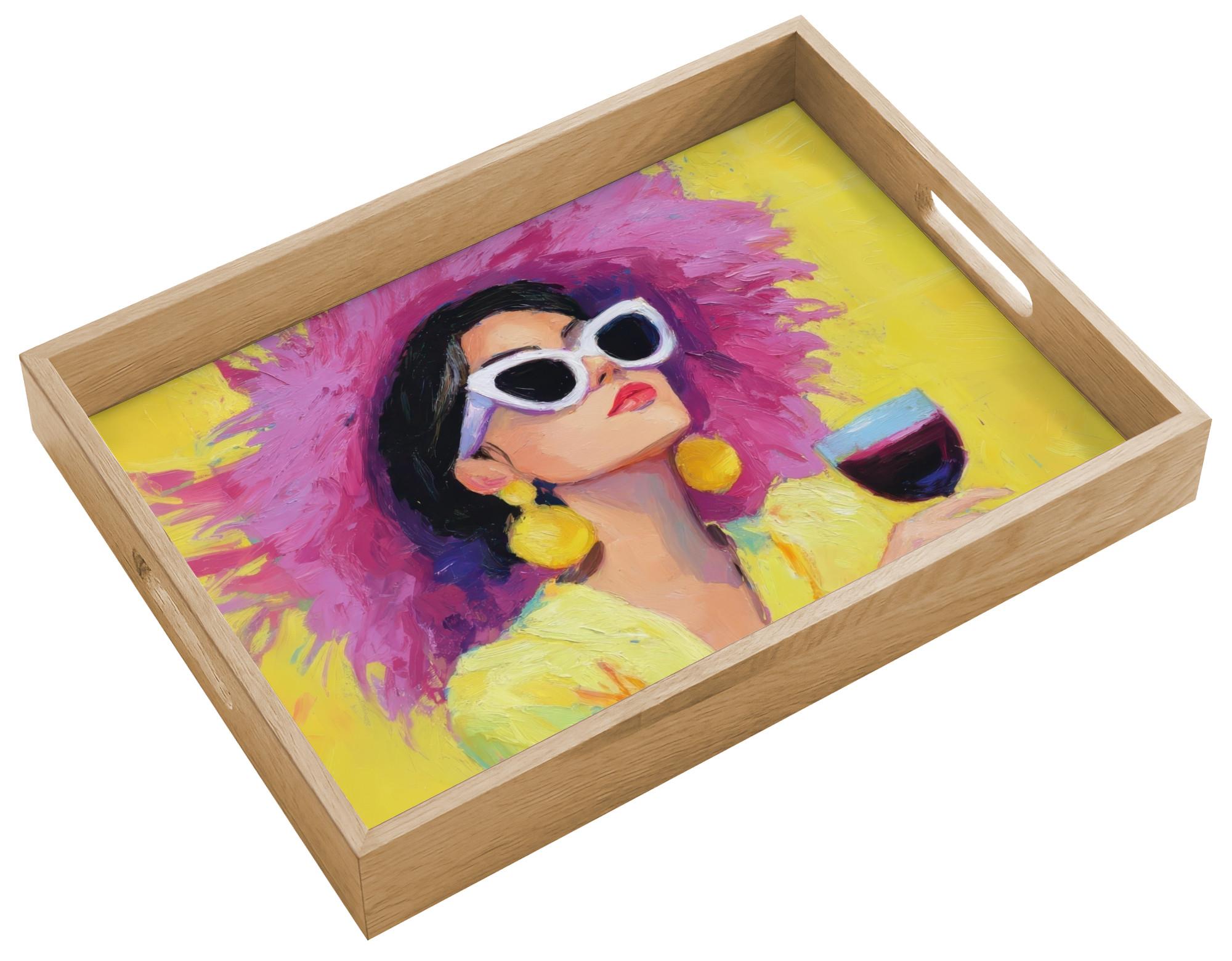 TABLETT Frau - Hut - Lila - Wein 40x30 cm - Gelb, Holz (40/5/5cm) - OnlyWow