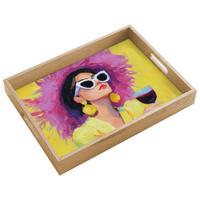 TABLETT Frau - Hut - Lila - Wein 40x30 cm - Gelb, Holz (40/5/5cm) - OnlyWow