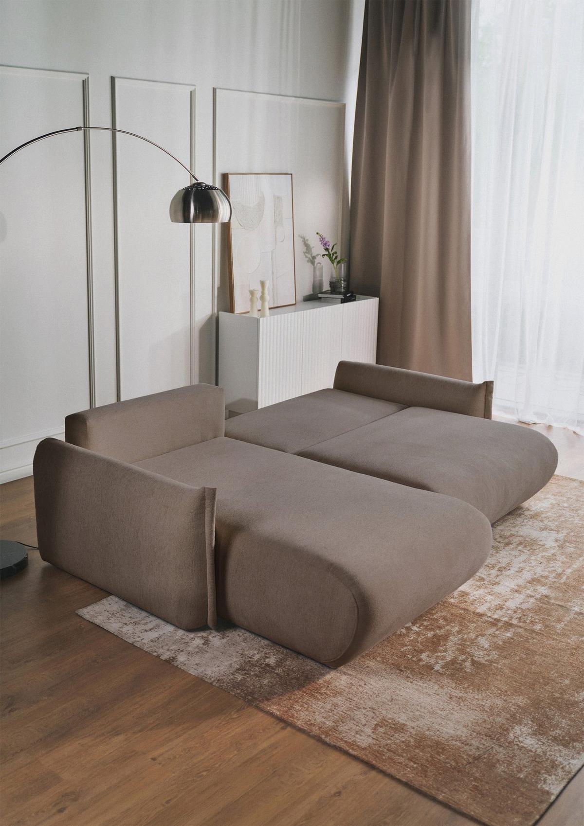 ECKSOFA Cushi Hellbraun-Chenille - Hellbraun/Schwarz, Kunststoff/Textil (252/183cm) - Selsey