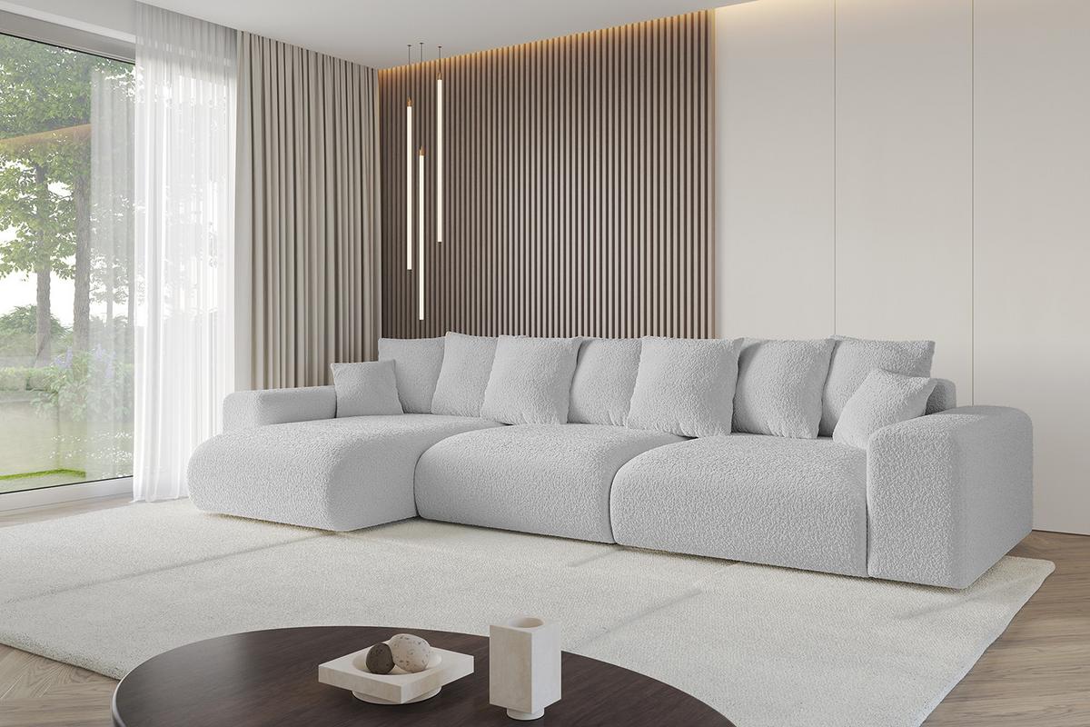 ECKSOFA Ottomane links ESKAR-L2 364x176x72 Hellgrau Bouclé - Hellgrau/Schwarz, Holzwerkstoff/Kunststoff (364/176cm) - ALTDECOR