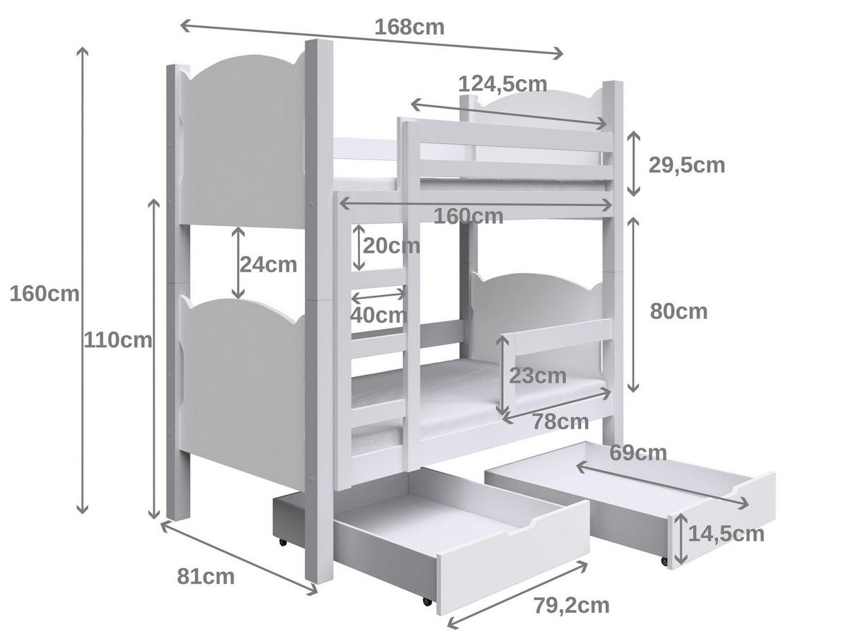ETAGENBETT LEONE mit Bettkasten 80x180 cm Grau - Grau, Holz (80/180cm) - MASSENO