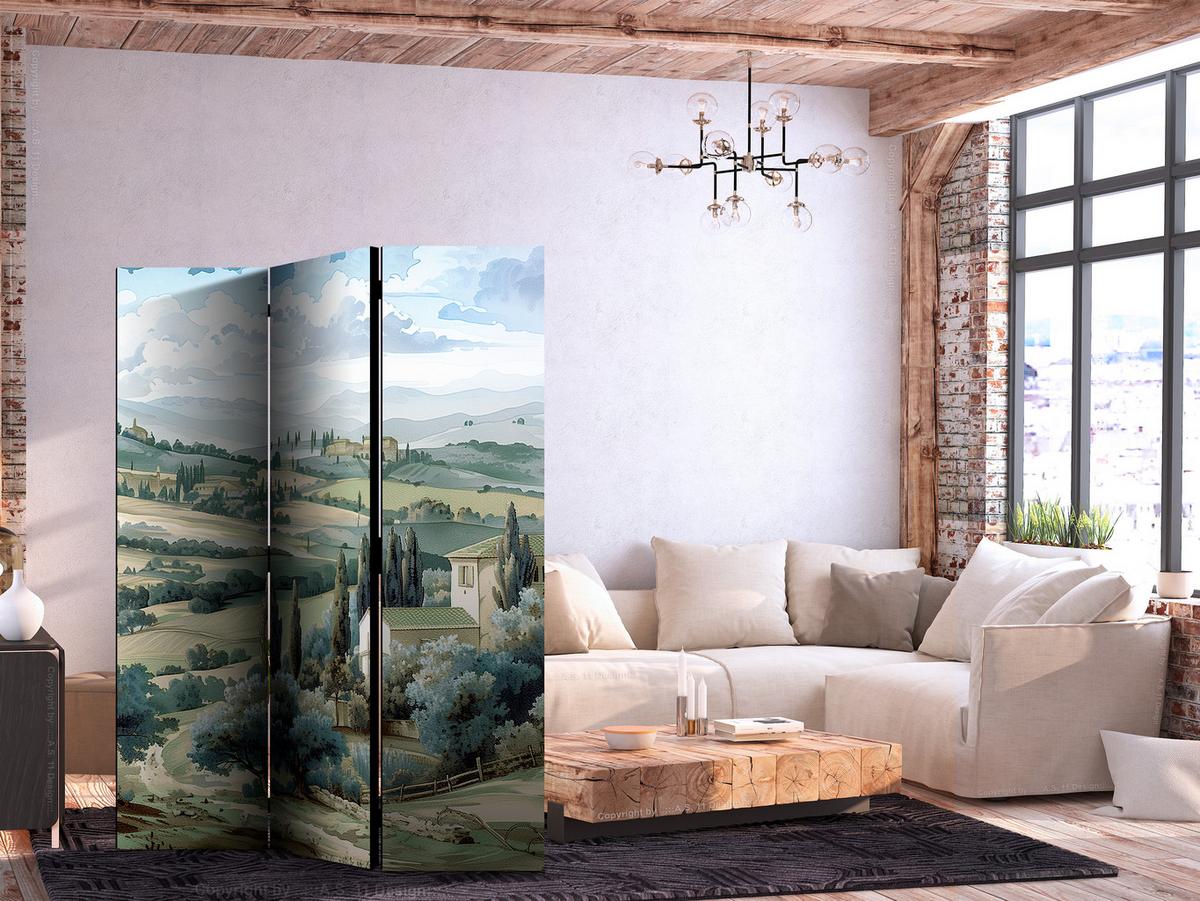 PARAVENT Akustik 3-tlg 135x172 cm Toskanische Landschaft mit Zypressen - Multicolor, Holz/Textil (135/172/3cm) - Muralo