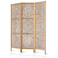 PARAVENT Japanischer 3-tlg 135x172 cm Retro Mandala - Braun, Holz/Textil (135/172/3cm) - Muralo