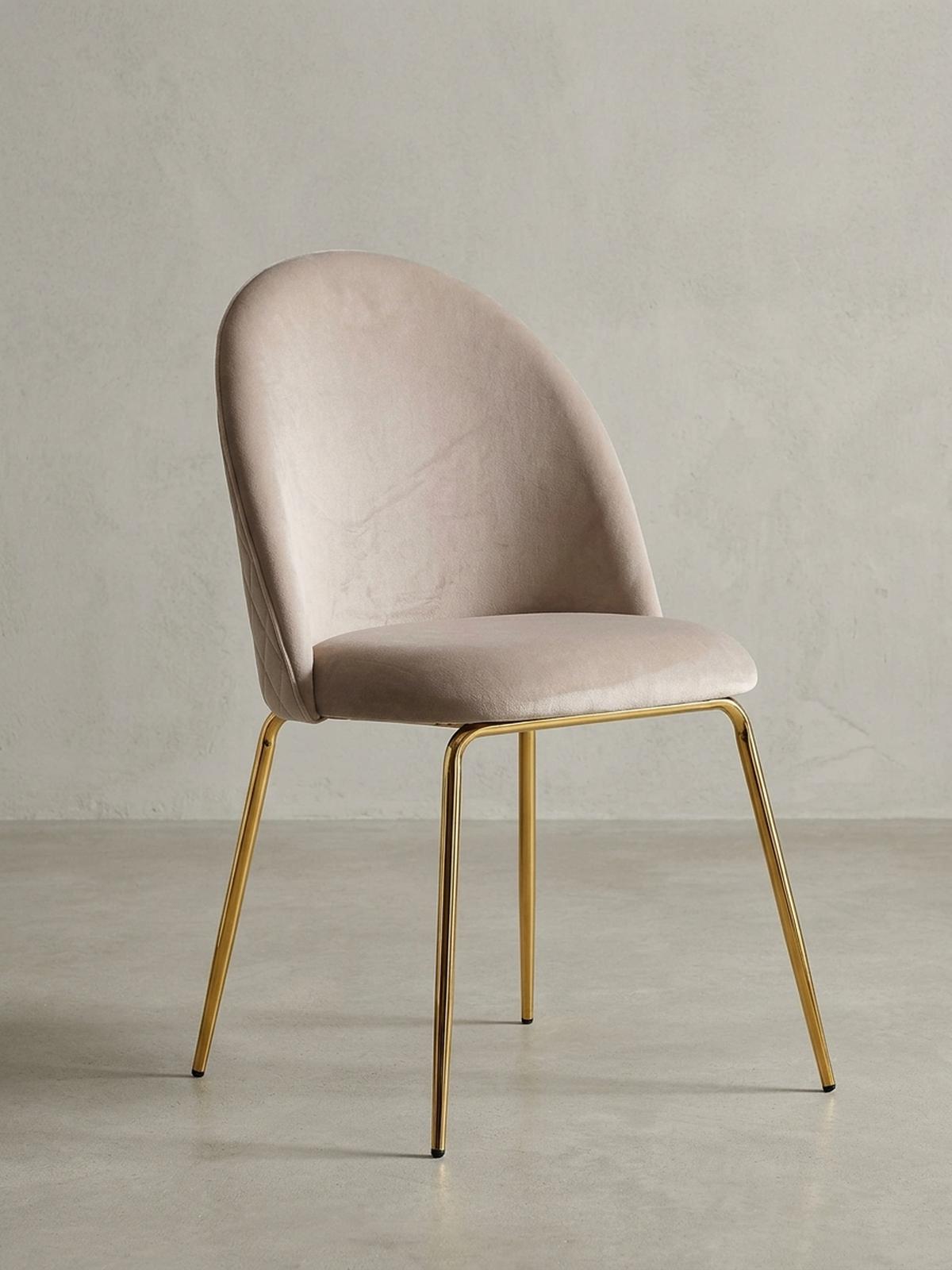 ESSZIMMERSTUHL 2er Set Samtbezug mit Metallgestell Diamantsteppung Skandinavisch gepolstert, Beige 53x50x87 cm - Beige/Goldfarben, Textil/Metall (53/87/50cm) - KADIMA DESIGN