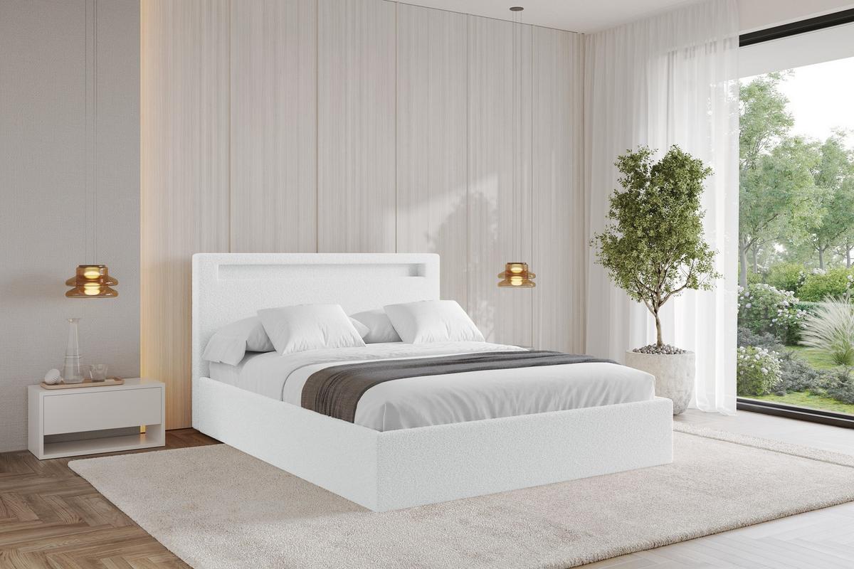POLSTERBETT mit Bettkasten und Lattenrost, Bett mit Matratze H3/H4 - GOLA 180x200 Weiß - Weiß, Holzwerkstoff/Textil (180/200cm) - ALTDECOR