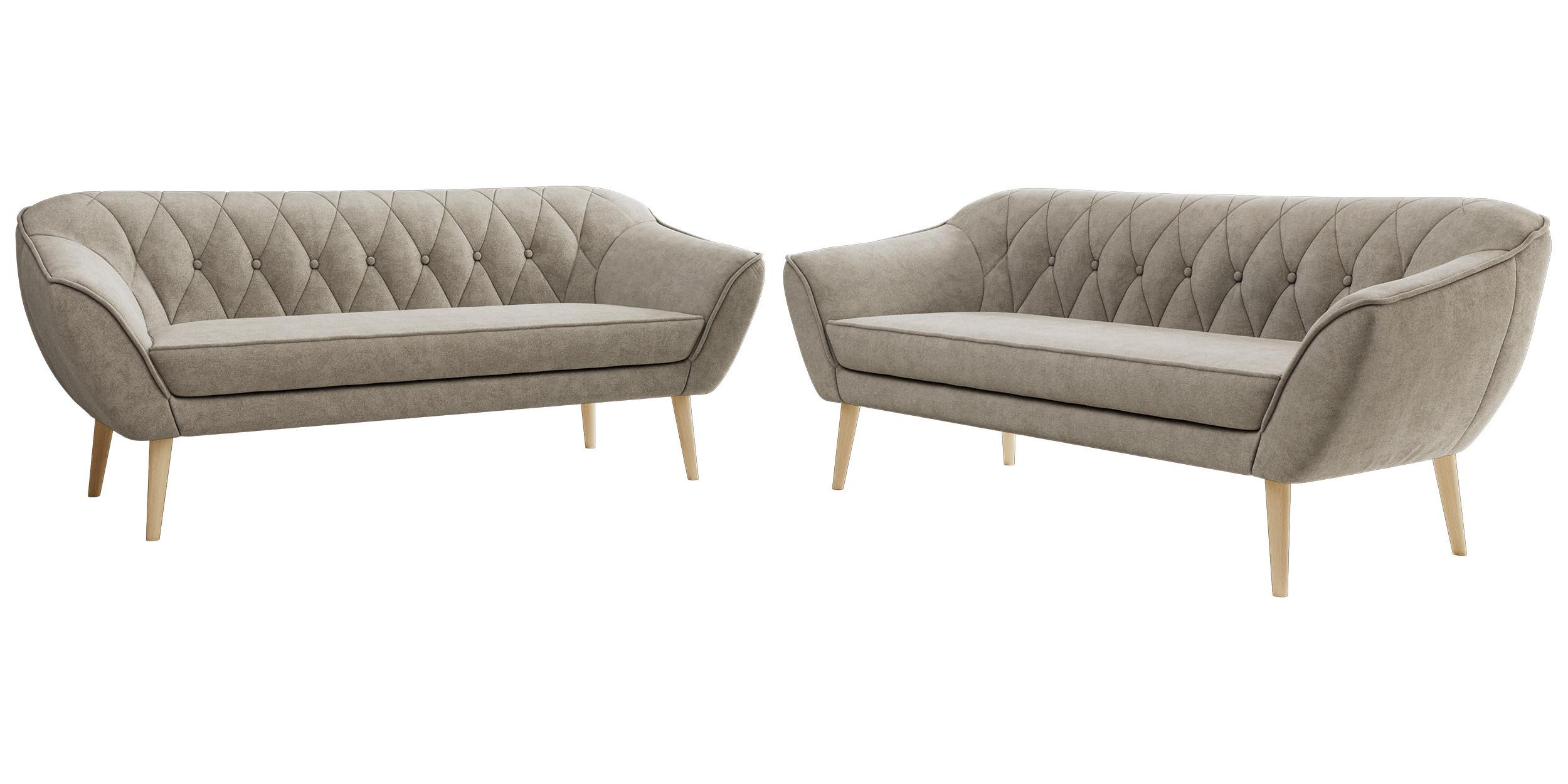 SITZGARNITUR PIRS 3+3 - Greige Strukture - Holzbeine - Greige/Buchefarben, Holzwerkstoff/Textil (180/75/74cm) - MKS