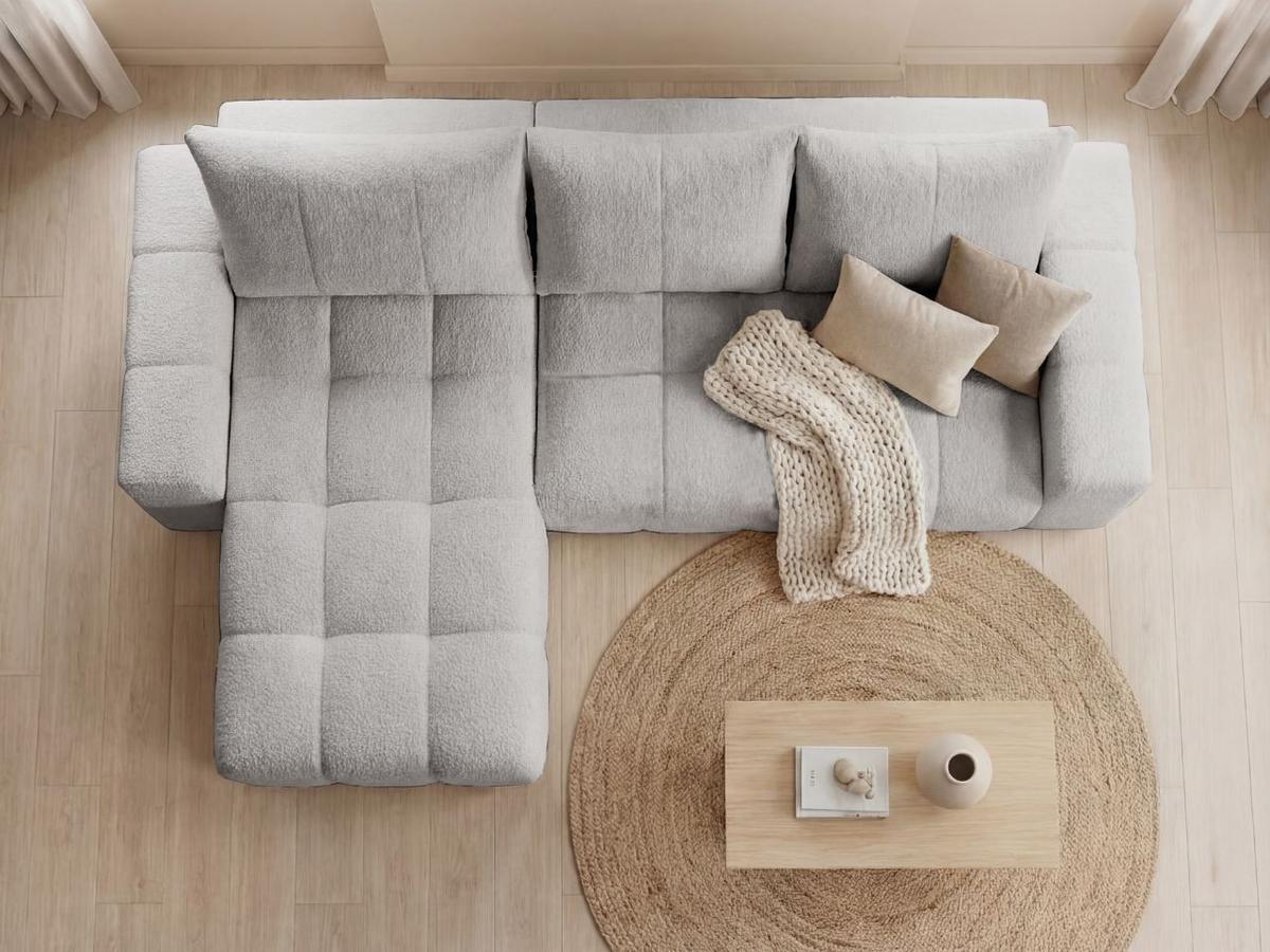 ECKSOFA Bresso Bouclé-Stoff Hellgrau - Hellgrau, Holz/Textil (255/168cm) - Graingold