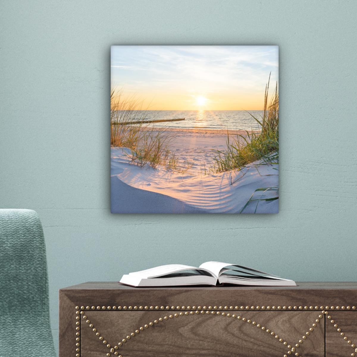 LEINWANDBILD Strand - Sonne - Düne - Gras - Sand - Horizont Deko Wohnzimmer 20x20 cm - Hellblau, Textil (20/20cm) - MuchoWow