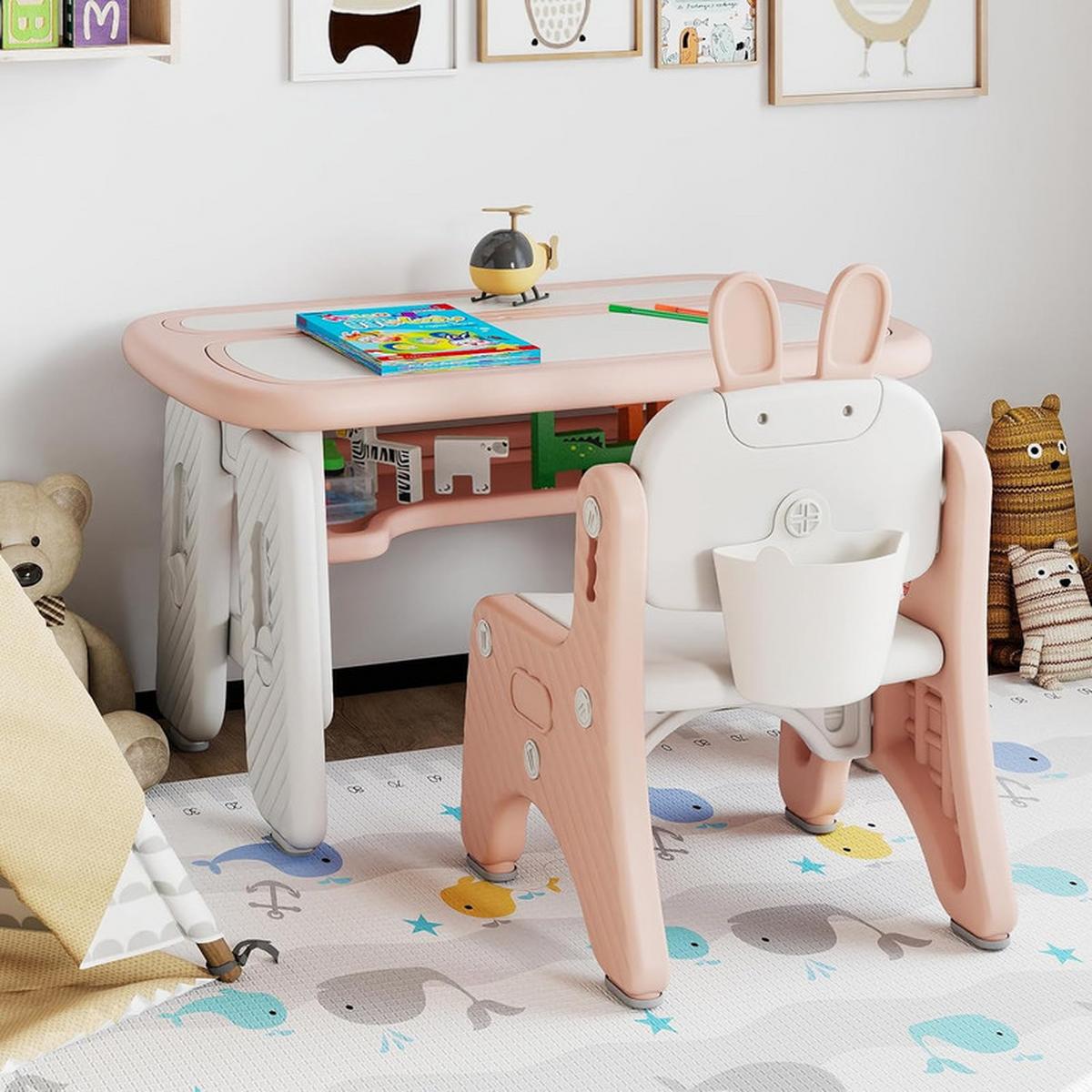 KINDERTISCH mit Stuhl rosa(2-tlg) - Pink, Kunststoff (80/40/50cm) - COSTWAY