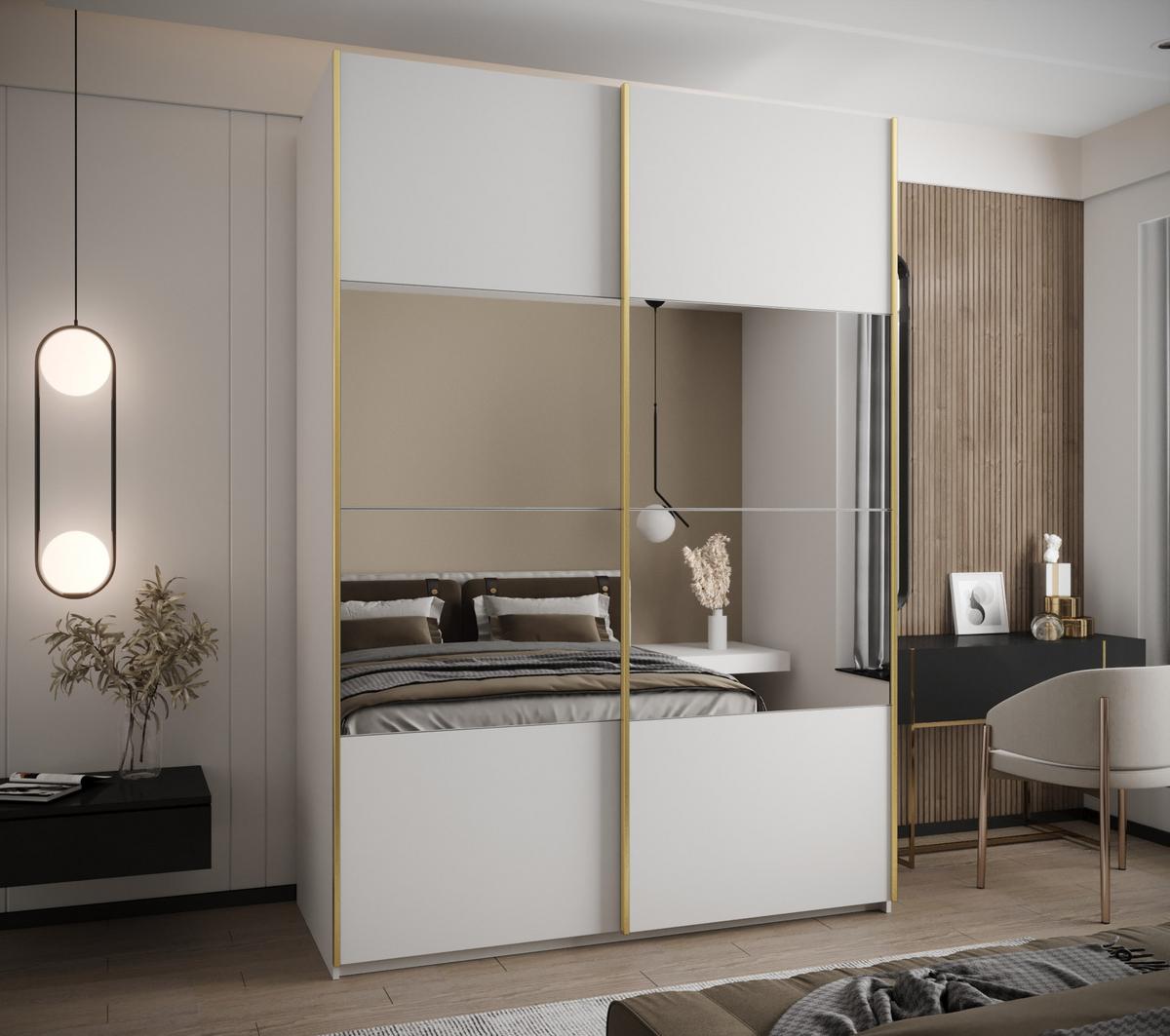 SCHWEBETÜRENSCHRANK 245,5/180/64 2-türig - Goldfarben/Weiß, Holz/Metall (180/245/64cm) - Abiks Möbel