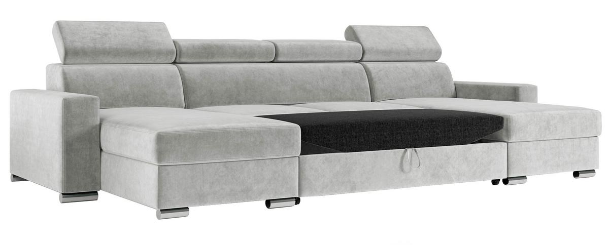 WOHNLANDSCHAFT FOX U Grau - Velvet - Silberfarben/Grau, Kunststoff/Textil (306/98/168cm) - MKS