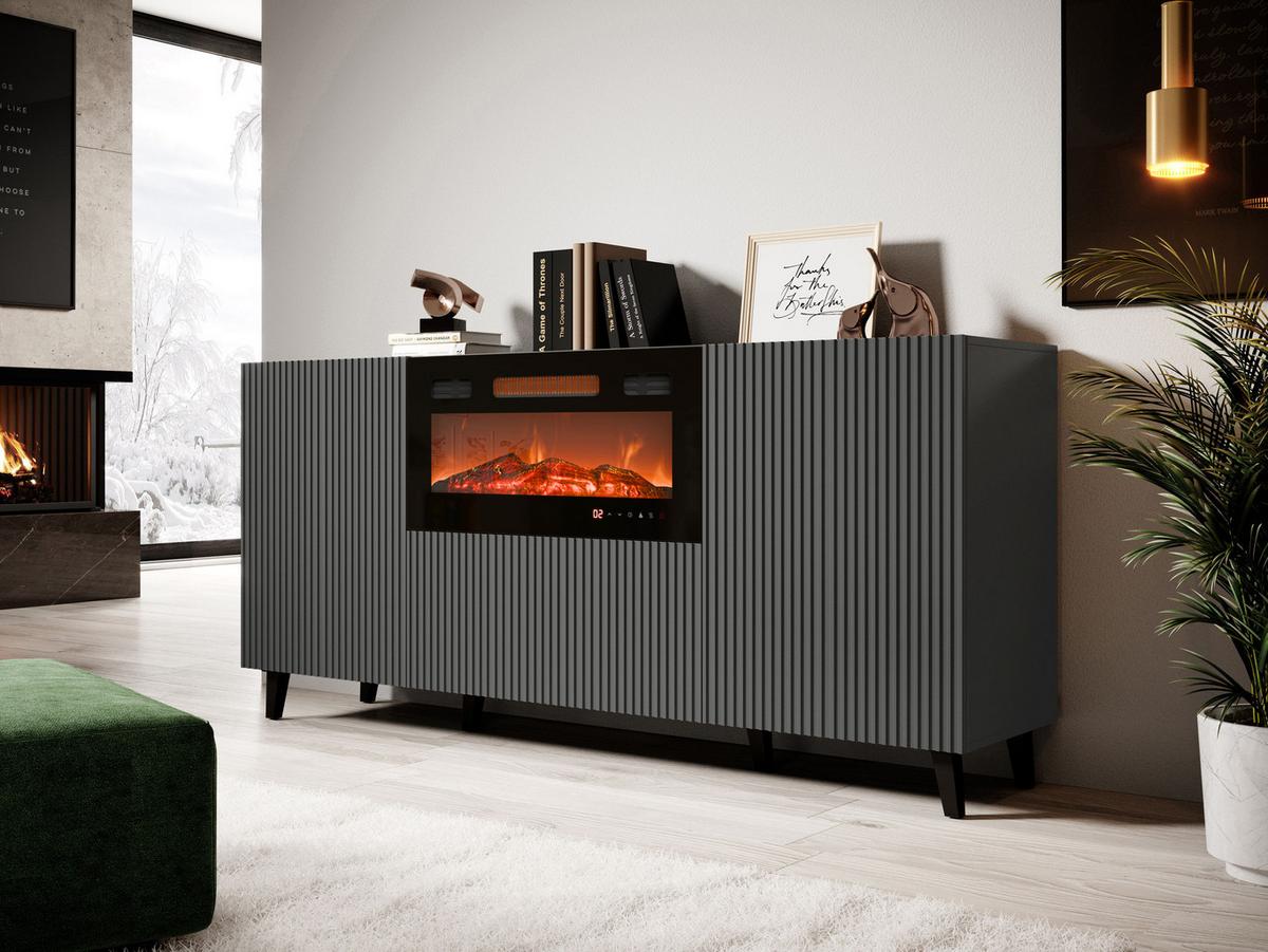 KOMMODE Vamos Grey 180 mit Kamin - Anthrazit/Schwarz, Holzwerkstoff/Kunststoff (181/83/42cm) - MIRJAN24