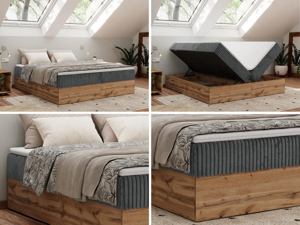 BOXBETT WOOD ZERO 180/200 - Grau Cord - H3 - Topper T25 - Grau, Textil (180/200cm) - MKS