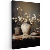 LEINWANDBILD Stilleben - Blumen - Blumenstrauß - Vase - Wein Deko Groß 90x140 cm - Schwarz, Textil (90/140cm) - MuchoWow