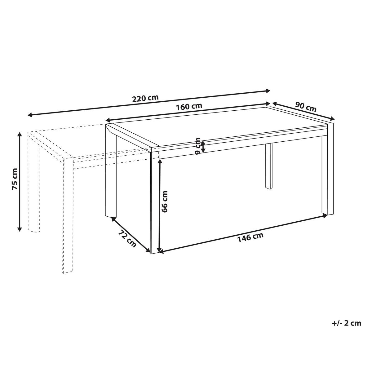 AUSZIEHBARER-GARTENTISCH 160/220 cm 90 cm Grau Binasco - Schwarz/Grau, Metall (160/90/75cm) - Beliani