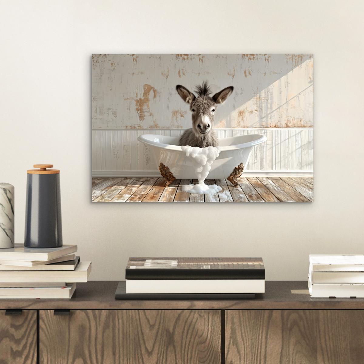 METALLBILD Esel - Tiere - Badewanne - Schaumstoff 30x20 cm - Weiß, Metall (30/20cm) - MuchoWow