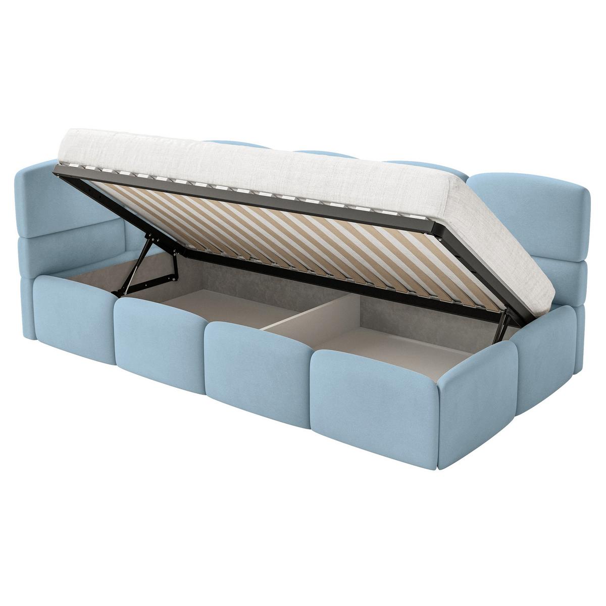 JUGENDBETT Cloudy Hellblau 90x200 cm, mit Matratze, Kopfteil links, Samt - Schwarz/Hellblau, Kunststoff/Textil (90/200cm) - Selsey