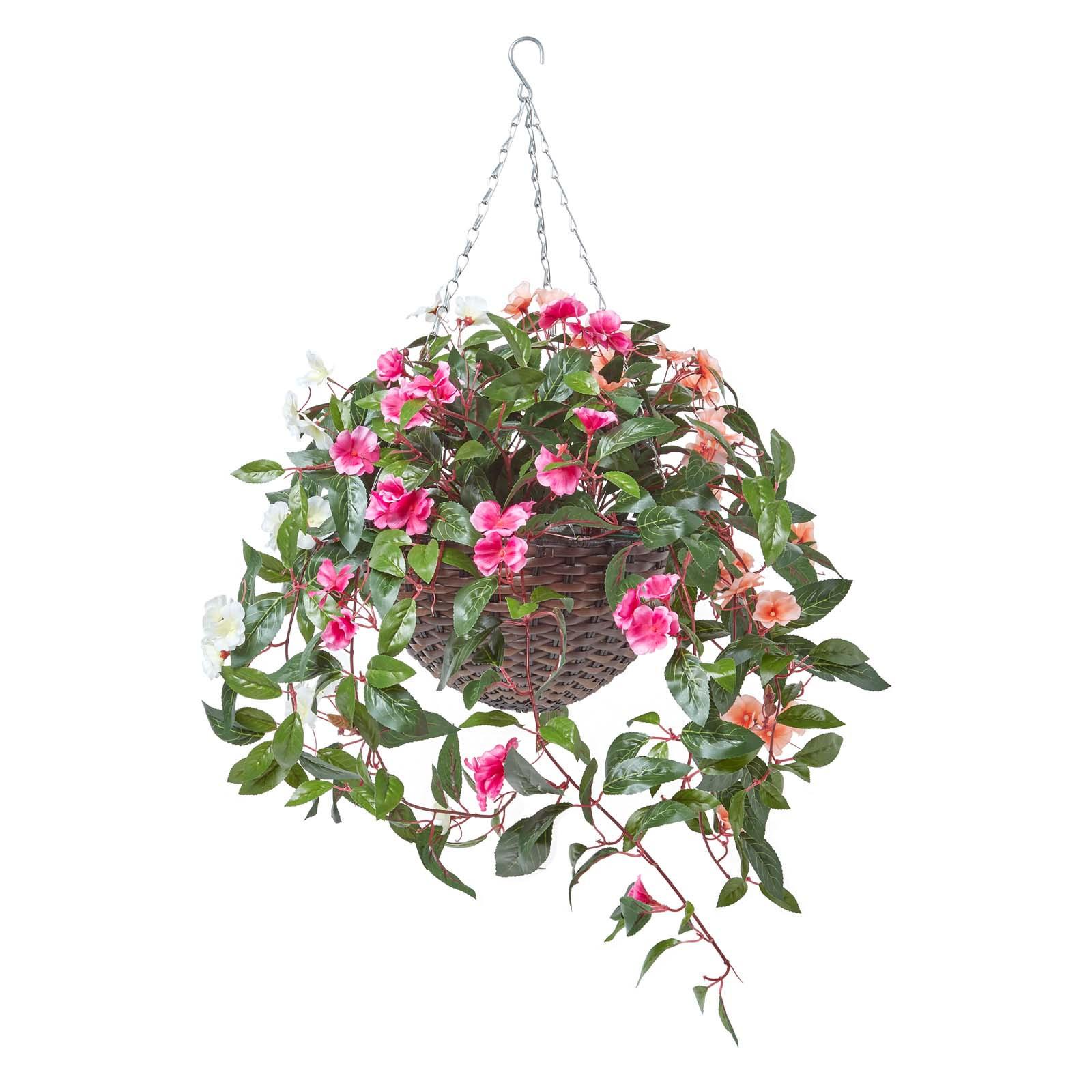 KUNSTBLUME Fleißiges Lieschen in Blumenampel, 85 cm - Multicolor, Kunststoff (85cm) - Homescapes