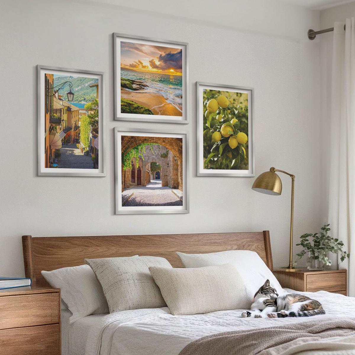 BILDER SET 4er Set - 50x50 cm & 40x60 cm Silberner Rahmen - Malerische Straßen am Meer, Strand - Silberfarben, Kunststoff (50/50cm) - TULUP