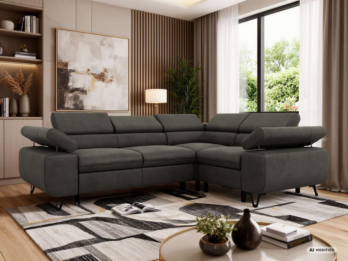 ECKSOFA FALCO L - Dunkelgrau Velvet - Rechts Seite - Dunkelgrau/Anthrazit, Textil/Metall (268/197cm) - MKS
