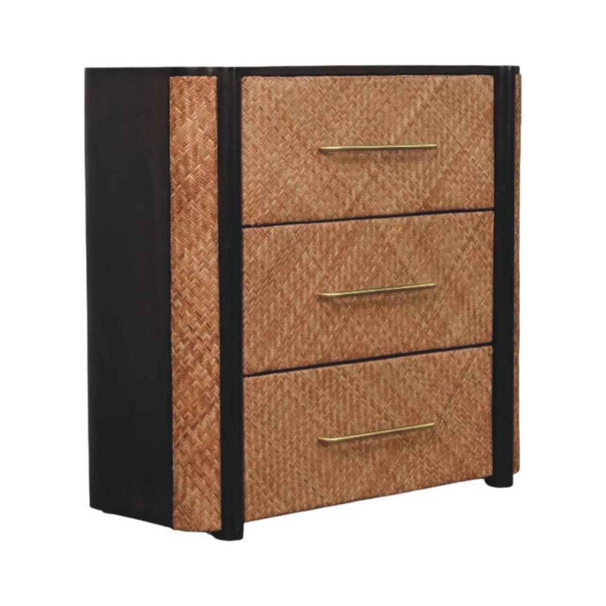 KOMMODE mit edlem Samtbezug in Mokka-Finish, 3 Schubladen, dunkelbraun. - Dunkelbraun, Holz (90/86/40cm) - Artisan Furniture