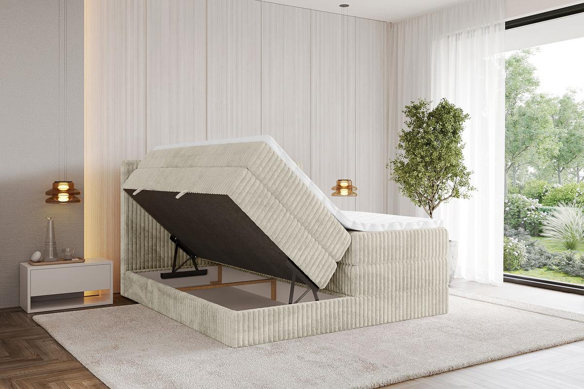 BOXSPRINGBETT mit Matratze H3|H4 und Lattenrost - TOLO KING 140x200 Cord - Creme - Champagner, Holzwerkstoff (140/200cm) - ALTDECOR