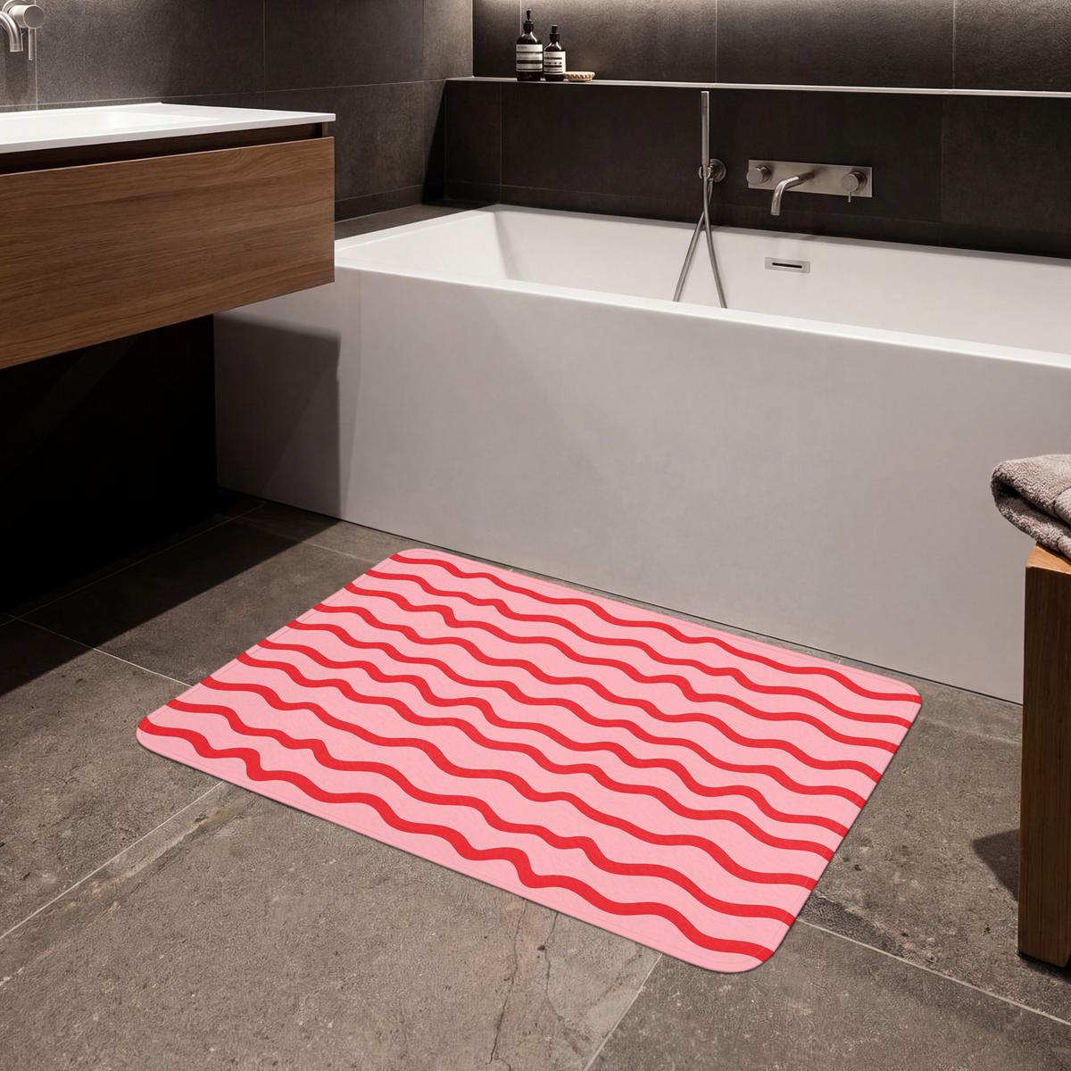 BADEMATTE Verspielt - Muster - Rot 90x60 cm - Rosa, Textil (90/60cm) - OnlyWow